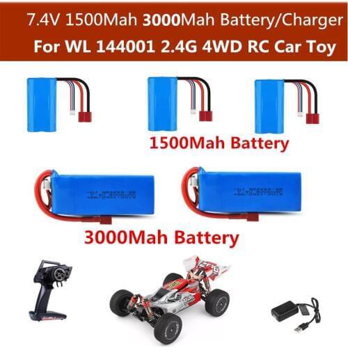 3pcs WL 144001 7.4V 3000mAh 1500MAH Battery and Othe spare Part WL-144001 2.4G 4WD RC stunt Car Battery usb charger spare part