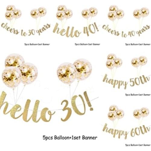 30 40 50 60th Years Birthday Decor Banner Garland Gold Glitter Paper Confetti Balloon 30th Birthday Party Decorations Adult