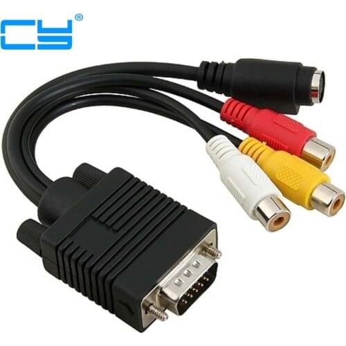 5pcs 15pin VGA para S-Video 3 RCA Composite AV TV Out Converter Adapter Cable para PC Portatil
