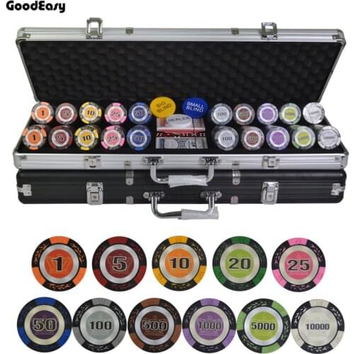 500pcs/set 14g Casino Poker Chips Deluxe Sets,Wheat Crown Poker Chips Colorful Clay Chips Texas Hold'em Chips Sets + Metal Box