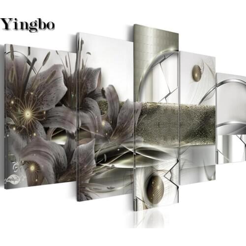 5d diy diamond painting lily flower mosaic pattern 5d cross-stitch full diamond embroidery 5pcs wall art delicate background