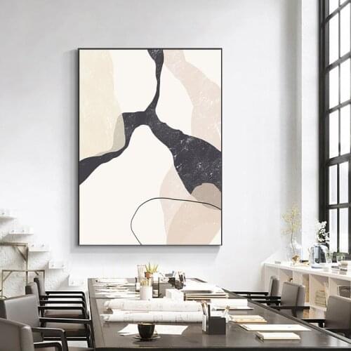 Abstract Handmade Modern Beige Marble Geometric Canvas Wall Art Artwork for Wall Living Room Bedroom Home Decor No Frame