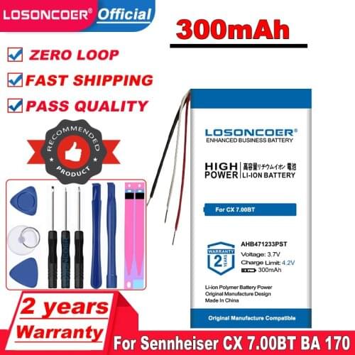 LOSONCOER Top Brand 100% New 300mAh Battery for Sennheiser CX 7.00BT , BA 170 AHB471233PST Momentum In-Ear Headset in stock