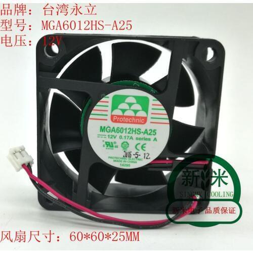 USED Protechnic Magic MGA6012HS-A25 12V 0.17A 6CM 6025 2lines silence cooling fan