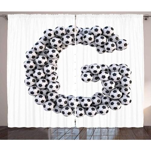 Letter G Kitchen Curtains Goal Themed Footballs Alphabet Soccer Arrangement Capital Letter Composition Window Decor Panel Set