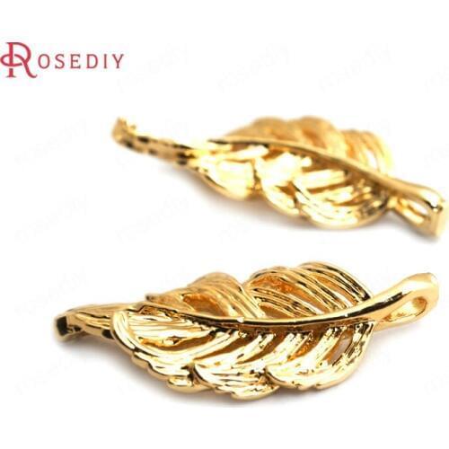 C025)10 pieces 22x9mm 24K Gold Color Brass Feather Charms Pendants High Quality Diy Accessories Jewelry Findings