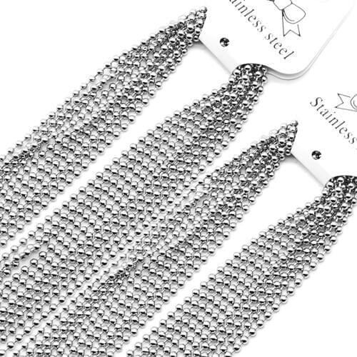 100% Stainless Steel Bead Chain For Jewelry Making 1.5/2/2.4mm Width Metal Beads Chains Wholesale 20pcs
