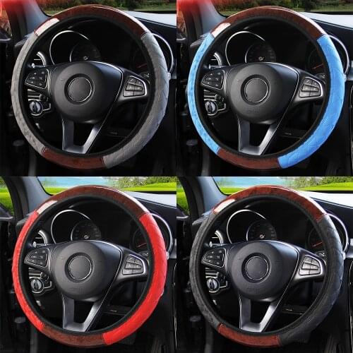 4 Colors Universal Car Steering Wheel Cover Auto Decoration Wooden Pattern PU Leather Steering Covers Interior Accessories