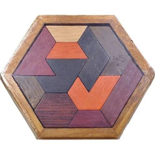 Wooden hexagonal assembling tangram building blocks polygonal puzzle jigsaw puzzle childrens parent-child game toy