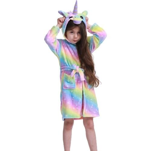 Girls Sleepwear Winter Lovely Childrens Bathrobe Unicorn Pyjamas Kigurumi Onesie Bath Robe Towel for Kids Pink Princess Pajamas