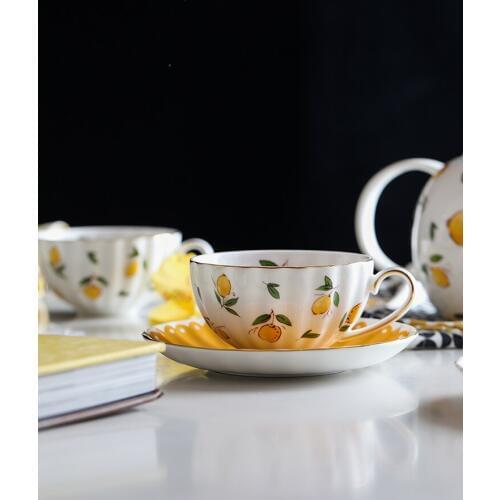 Home creative lemon bone china coffee cup plate office tea flower teacup afternoon tea drinking cup saucer teaware