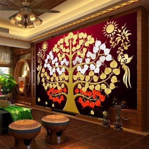 Custom Murals Art Wall Painting Southeast Asia Thailand Style Mural Auspicious Tree Living Room Sofa Wallpaper Bedroom