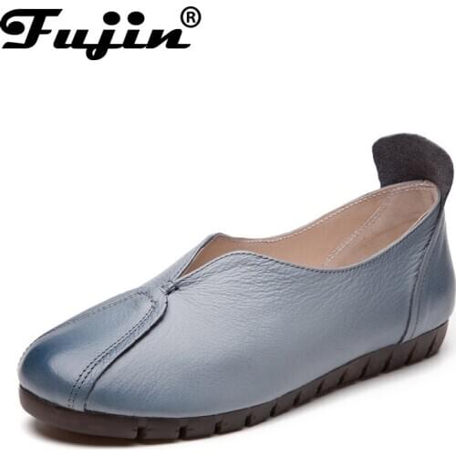 Fujin 2021 Genuine Leather Loafers Fashion flats grey white black Shoes Woman Slip On loafers Casual Shoes Spring Autumn Women