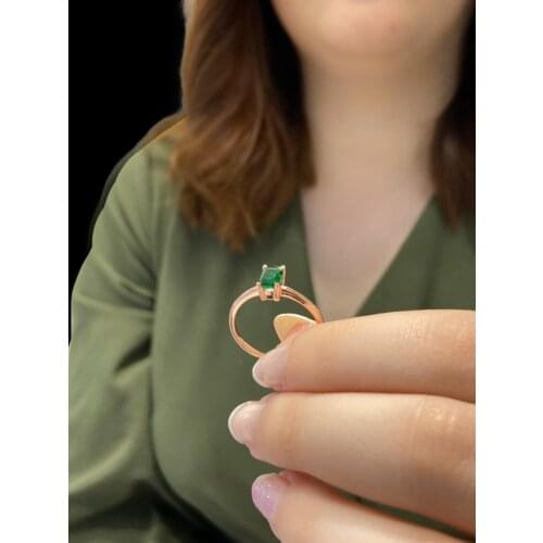Tiny Emerald green Zircon Stone Gold Montür 925 Silver Ring