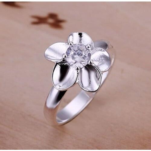 Ring Silver Plated Ring Silver fashion jewelry ring factory prices White Stone and Rose Ring /PIFLRNAN OYTAMVDWR117