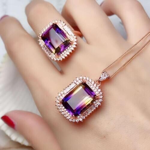 Natural Real Ametrine jewelry set Natural Real Ametrine 925 sterling silver 1pc pendant,1pc ring