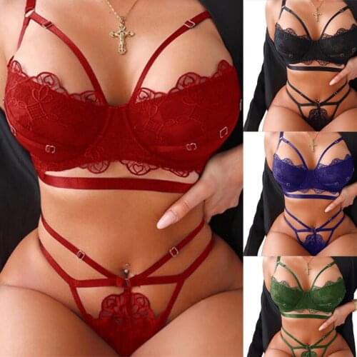 Women Lingerie Set Female Babydoll Solid Lace Bra G-string Triangle Thong Underwear Set Ladies Nightwear Sleepwear Exotic Sets