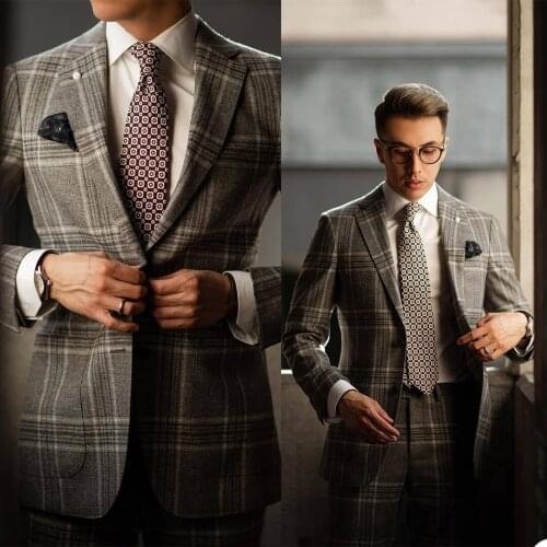 Handsome Men Check Tuxedos Custom Made Notched Lapel Pocket Plaid Blazer Smart Casual Daily Business Streetwear Jacket 3 Pieces
