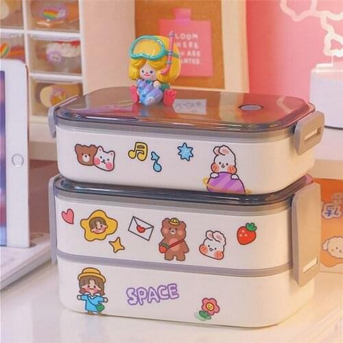 Lunch Box Japanese Bento Box School Lunch Box Cute Double-layer Bento Box Kid Food Container Plastic Storage Container Picnic