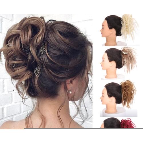 LVHAN Girls ponytail High Temperature Synthetic bun wave Scrunchie Brown Blonde Donut Curly Chignon Wrap Hair Ring Hair Pieces