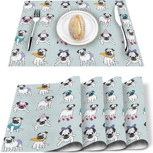 Cute Pugs Pet Dogs Dining Table Mat Heat Insulation Pot Holder Coasters Coffee Drink Tea Cup Table Placemats