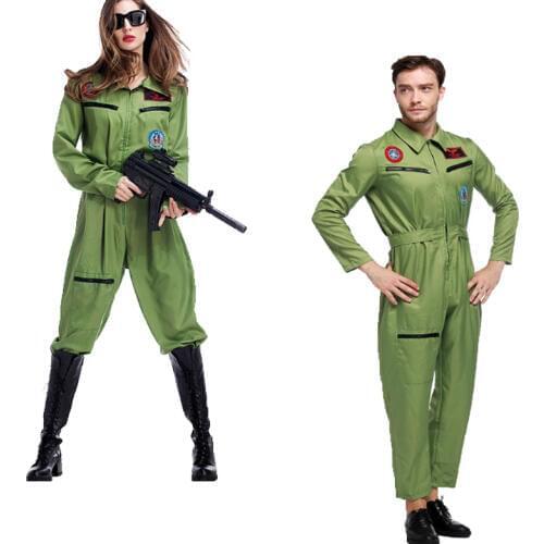 Mens/womens 80s Top Gun Flight Jumpsuit Pilot Aviator Army military Costume Fancy dress