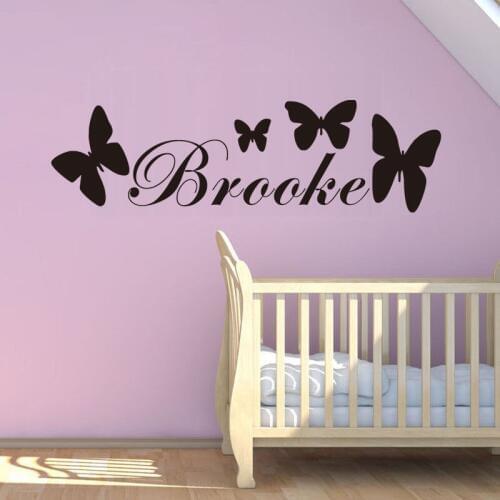 Name Stickers For Girls Room Beautiful Butterflies Personalized Wall Decals Home Decor Living Room Vinyl Wall Art Stickers ZA571