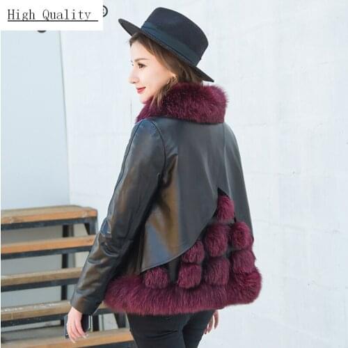 Natural Sheepskin Coat Female Winter Genuine Leather Down Jacket Women Real Fox Fur Collar Coats Warm Outwear Hiver 8822