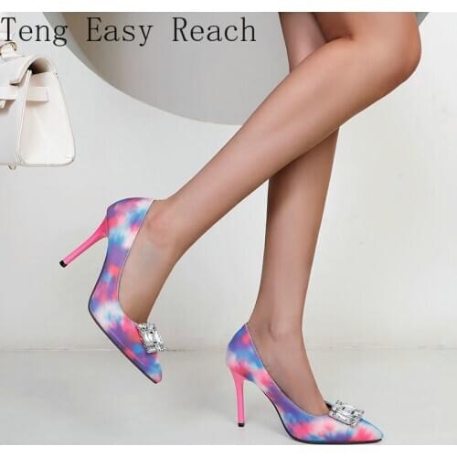 2021 New Spring Autumn Women High Heel Shoes Fashion Pointed Toe Thin High Heel Women Pumps Mixed Color Stretch Fabric Shoes 39