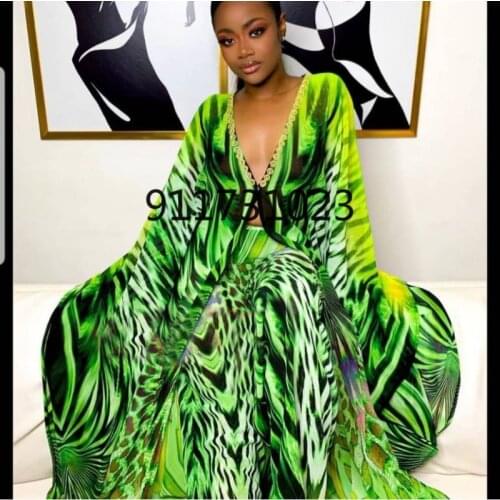 2021 New Fashion Summer African Dresses For Women Two Piece Pant Set Dashiki America Ladies Long Abaya + Pants Suits Dress