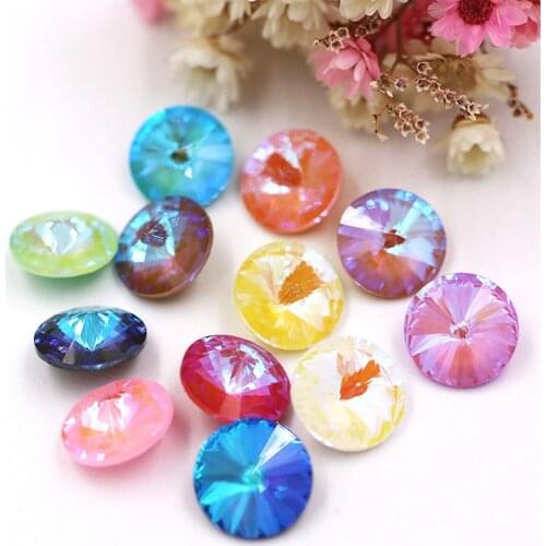 New Style Round Shape Glass Crystal Mocha Fluorescence Pointback Rivoli Rhinestones Glue On Clothing Accessories