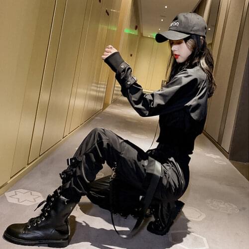 Tooling Suit Womens 2021 Spring And Autumn New Handsome Street BF Short Style Coat High Waist Pants Two Piece Set