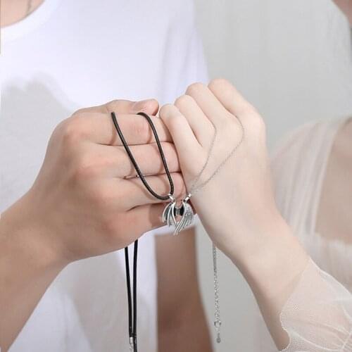 2Pcs Magnetic Couple Necklace Angels and Demons Necklace Long Distance Relationship Charm Necklace Valentines Day Gift