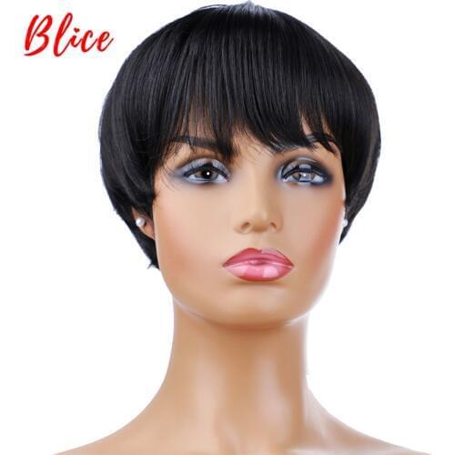 Blice For Women Short Synthetic Wig With Free Side Bang Natural Black 1B# Bob Wig Heat Resistant Cosplay Party Yaki Straigt Wig