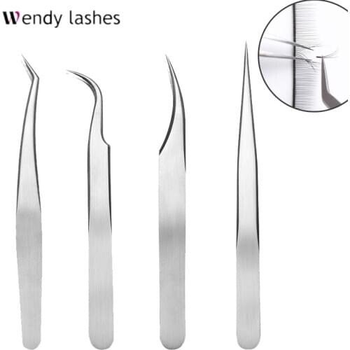Lash Extension Tweezers 4pcs Straight and Curved Pointed Eyelash Extension Tweezers Professional Set for Individual Lashes