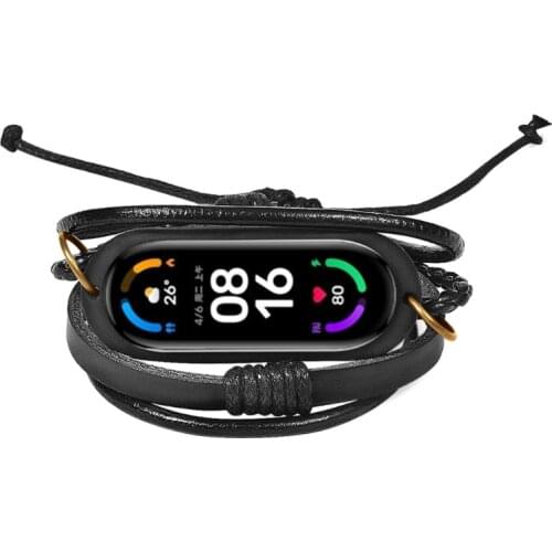 For Mi Smart Band 5 6 Retro Watch Band Strap Beading Weave Leather Bracelet, Metal Retro Cross Bracelet Strap Men Women