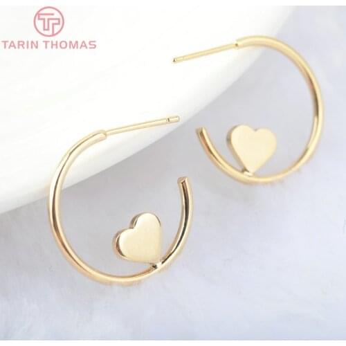 6PCS Diameter 20MM 24K Gold Color Brass with Heart Earrings Loop High Quality Diy Accessories Jewelry Findings
