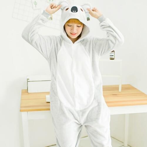 Cute Koala Onesie Flannel One-Piece Animal Pajamas Kigurumi Koala Sleepwear For Halloween Cosplay Party onesies for Adults