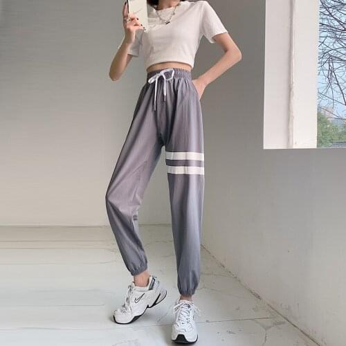 Sports pants womens summer 2021 new Korean version of loose elastic high waist thin casual ladies all-match trousers