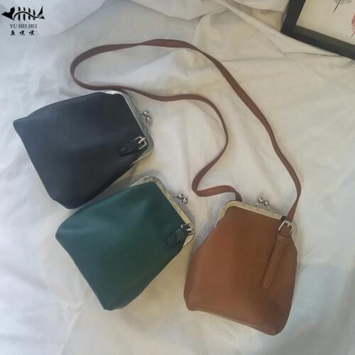 High Quality PU Leather Vintage Fashion Bag Small Shoulder Crossbody Bags Women Shell Bag Womens Handbags Purses Kiss Lock Bag