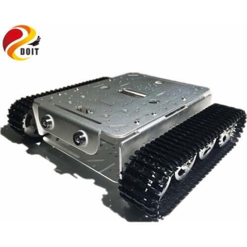 DOIT 4WD Tracked Robot Smart Chassis with Aluminum Alloy Wheels/Frame 2 Motors for Modification Tank Model Robot Project RC Toy