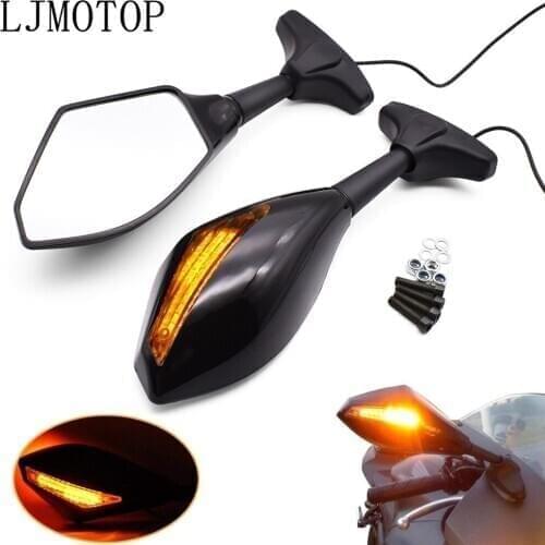 Universal Motorcycle Side Mirrors LED Turn Signal Integrated Mirrors For Kawasaki Z300 VERSYS 300X NINJA 300 250 400 R ZX636R