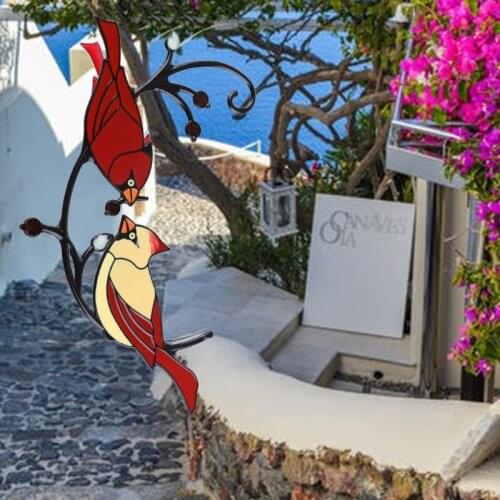 Red Birds Stained Glass Window Hangings High Stained Glass Suncatcher Hanging Ornament Pendant for Bird Lover Outdoors Yard 85AC