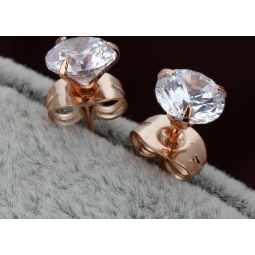 Simple Little Stud Earrings For Women Girls Three Claws CZ Crystal Rose Gold Color Fashion Jewelry E435