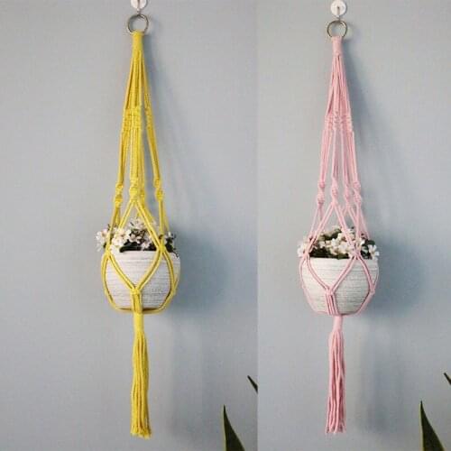 INS Colorful Macrame Hanging Basket Handmade Plant Hanger Indoor Outdoor Flower Cotton Rope Pot Hanger Room Decor