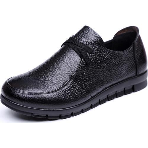 Women Flats Genuine Leather Shoes Female Slip on Loafers Anti Slip Moccasins Casual Zapatillas Mujer 2019 Plus Size