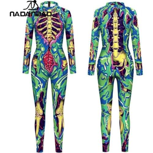 NADANBAO Painted Skeleton 3D Printing Bodysuits Halloween Anime Cosplay Costumes Women Party Clothing Adult Elastic Jumpsuits