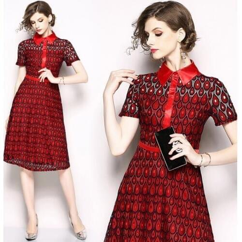 2019 New Womens Fashion Three Quarter Sleeves Lace Long A-line Dress Vestidos