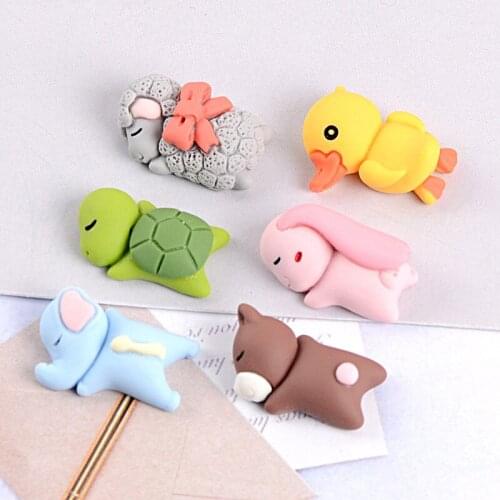 10Pcs Cartoon Sleeping Animals Flat back Resin Cabochon Kawaii Sheep Frog Bear Flatbacks Scrapbooking DIY Decoration Accessories