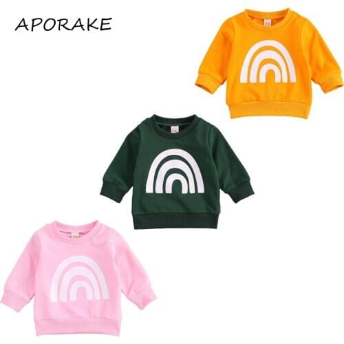 2021 0-3Y Toddler Kids Baby Boy Girl Sweatshirt Autumn New Rainbow Striped Pring Long Sleeve Top Cotton Clothes Casual Outfit